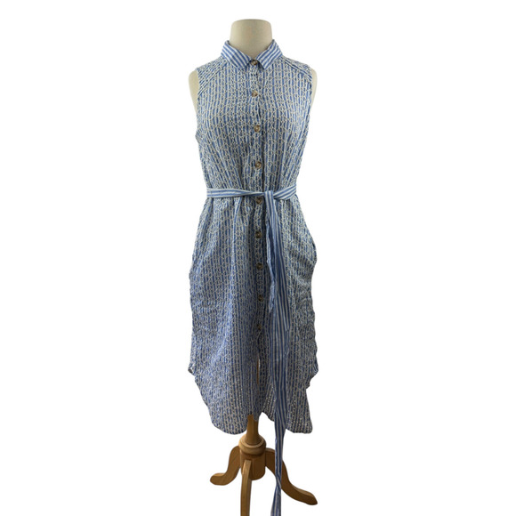By Anthropologie Kismet Shirtdress Eyelet Lace Stripe Dress Anthro 12P 12 Petite - Picture 5 of 16